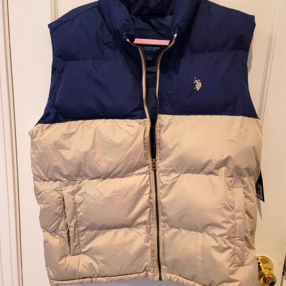 US Polo Assn Navy and Tan Puffer Vest